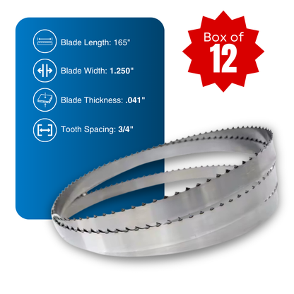 165" x 1.25" x .041" x 3/4"-1.3T Bandsaw Blades (Box of 12)