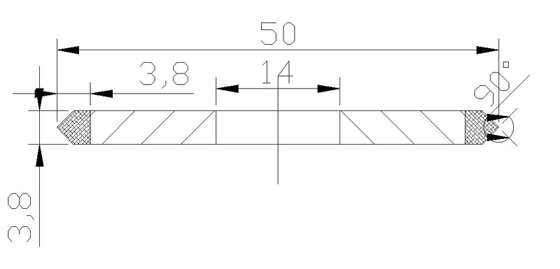 D1A1-22 V-Top Diamond Wheel 50x6.5x14mm,  6.5x6.5mm